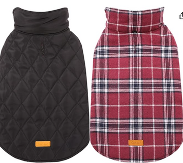 Kuoser Warm Dog Coat, Reversible Jacket Waterproof Winter Coat British Style Plaid Clothes Pet Cold Weather Coats Cozy Snow Vest for Small Medium Large Dogs Red S